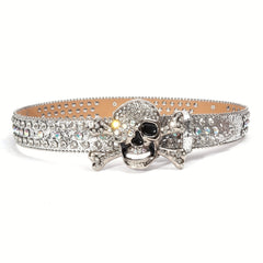 Sparkling Skull Rivet Belt Hip Hop Rhinestone PU Leather Belt
