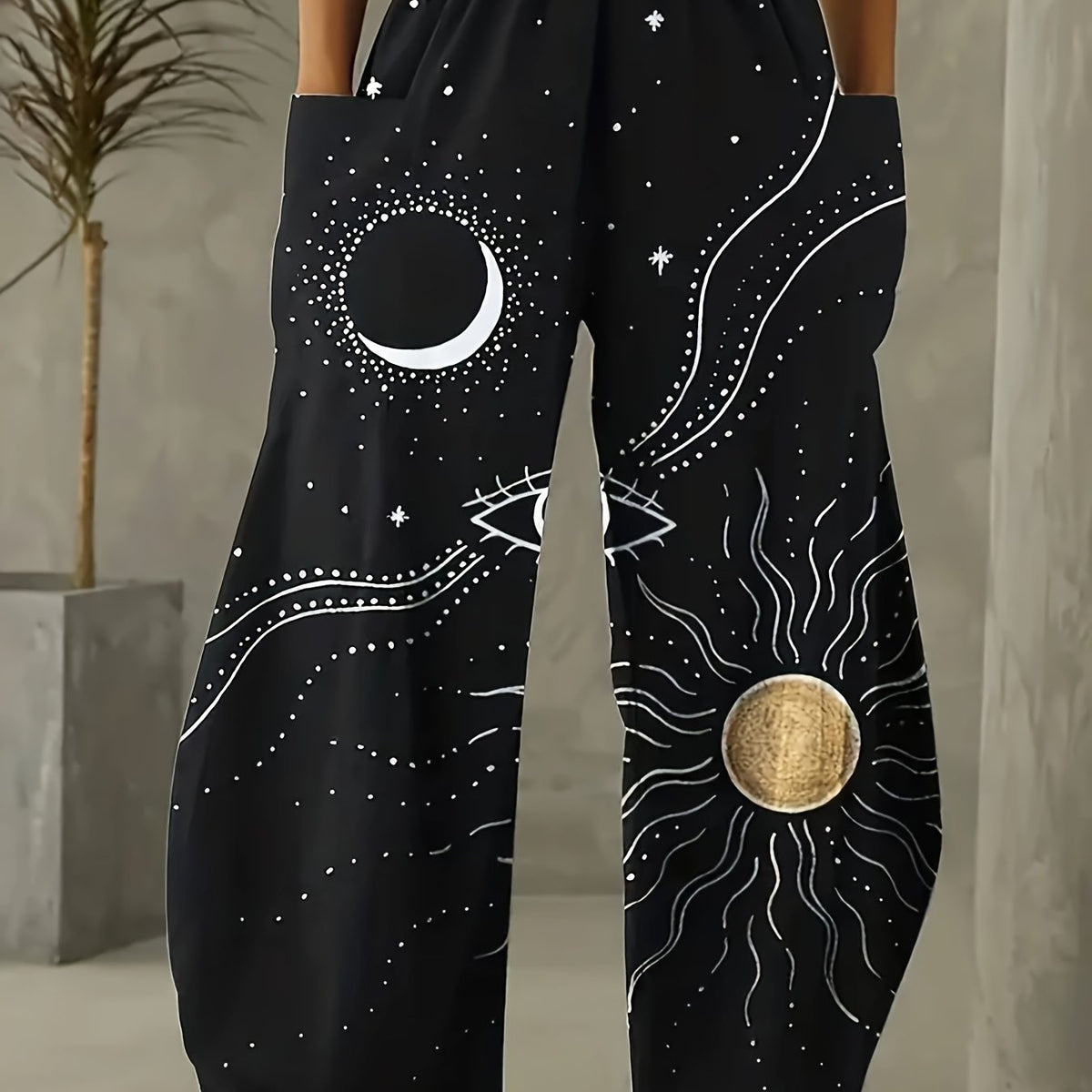  Sun & Moon Print Wide Leg Trousers