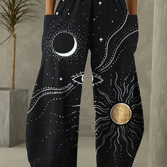  Sun & Moon Print Wide Leg Trousers
