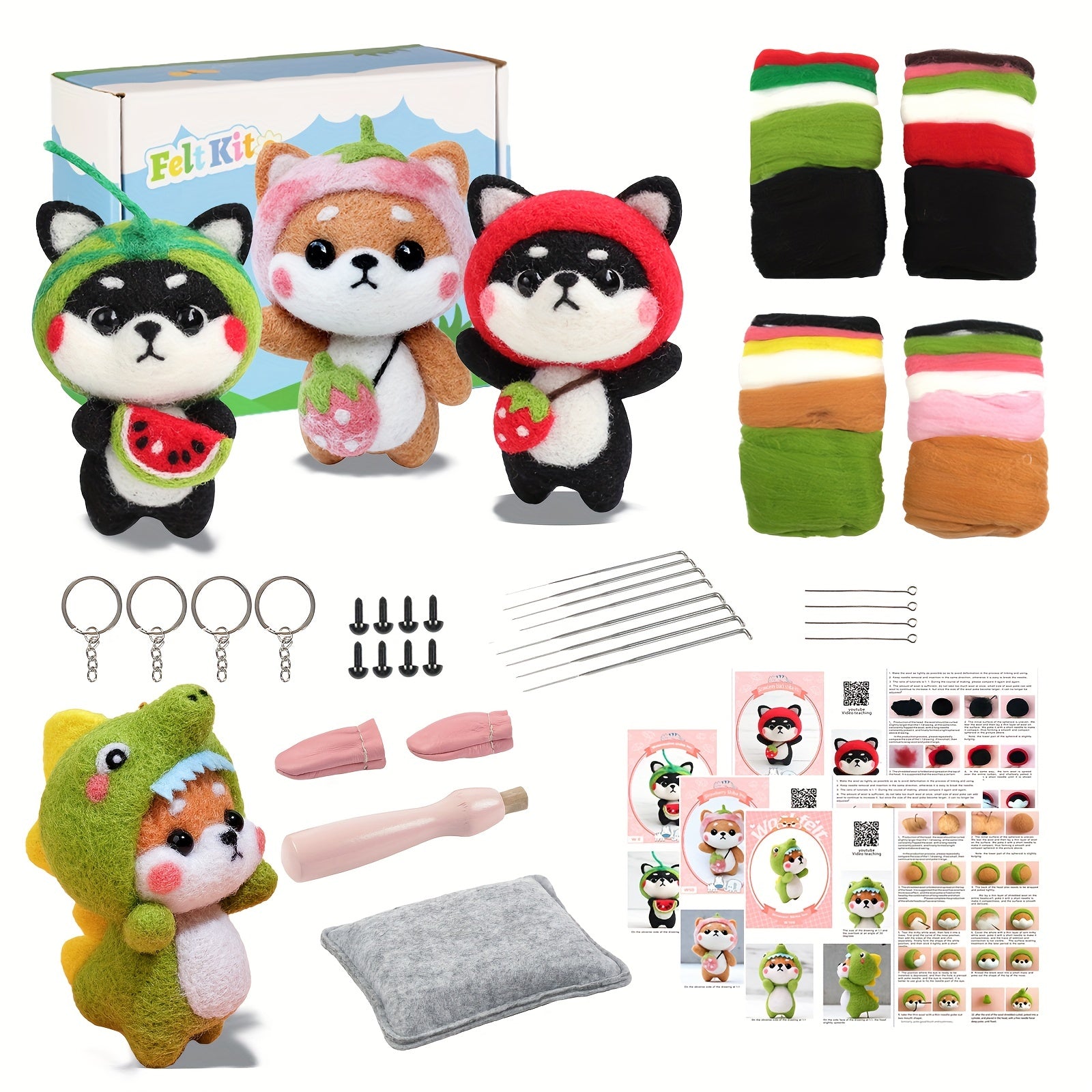 Needle Felting Kit For Beginners Dog Shiba DIY Craft Material Package