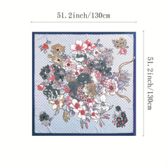 Print Twill Silk Square Scarf Windproof Large Shawl