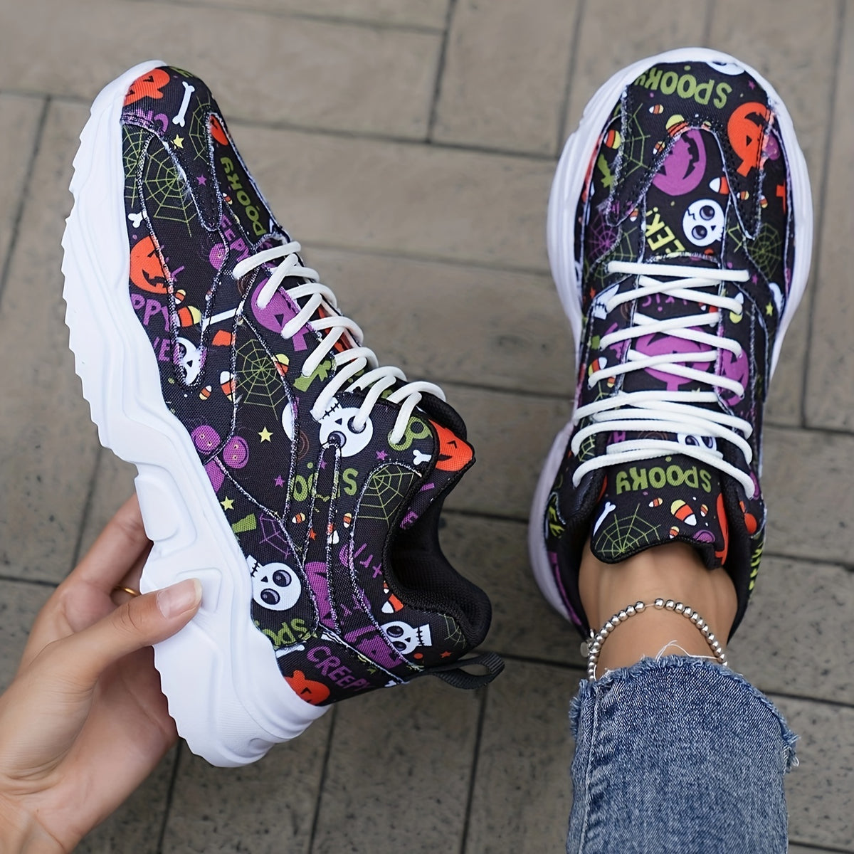 Halloween Pumpkin Print High Top Sneakers