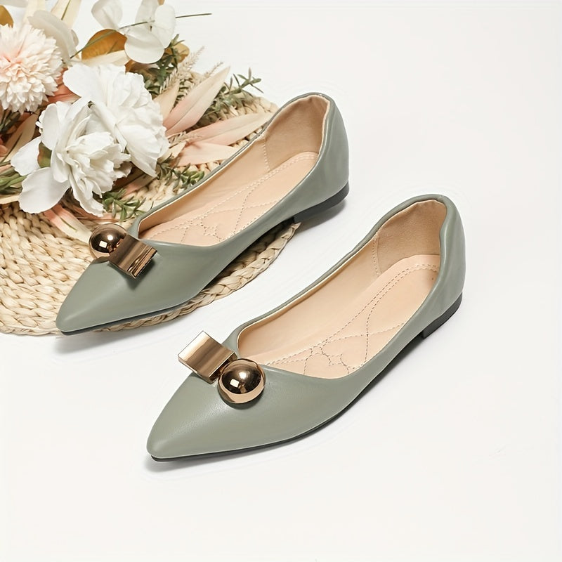 Women's Metal Decor Flat Pointed Toe Soft Sole Shoes