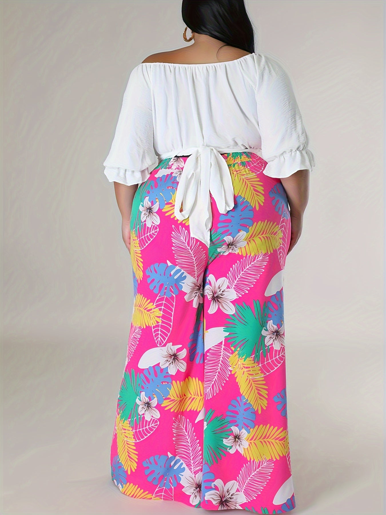  Tropical Print Wide Leg Boho Pants