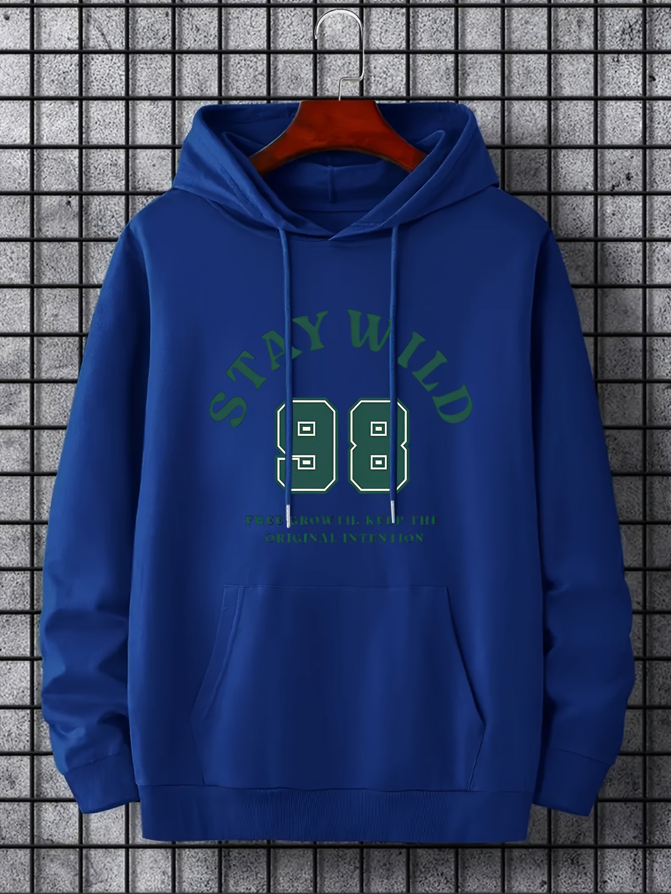 Men's Stay Wild 98 Print Hoodie Casual Stretch Drawstring Hooded Sweats