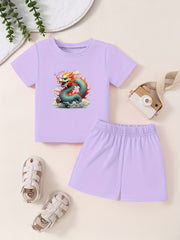 Toddlers Cartoon Dragon Pattern 2pcs Summer Clothing