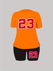  Women's Number Print Tee & Shorts Outfit Set