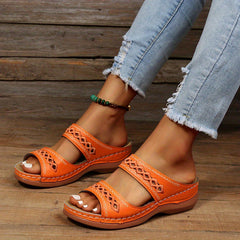 Women's Wedge Sandals Open Toe Faux Leather Casual Slides