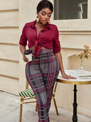 Plaid Print Retro Skinny Suit Pants Women's Casual Trousers