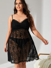  Lace Semi Sheer Cami Midi Dress Women's Plus Sexy Stretch Dress