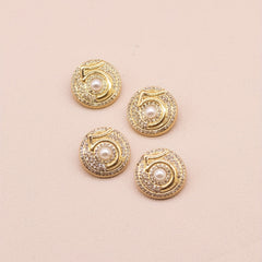 4pcs Zinc Alloy Buttons Faux Diamonds Faux Pearl Number 5 Sewing Buttons