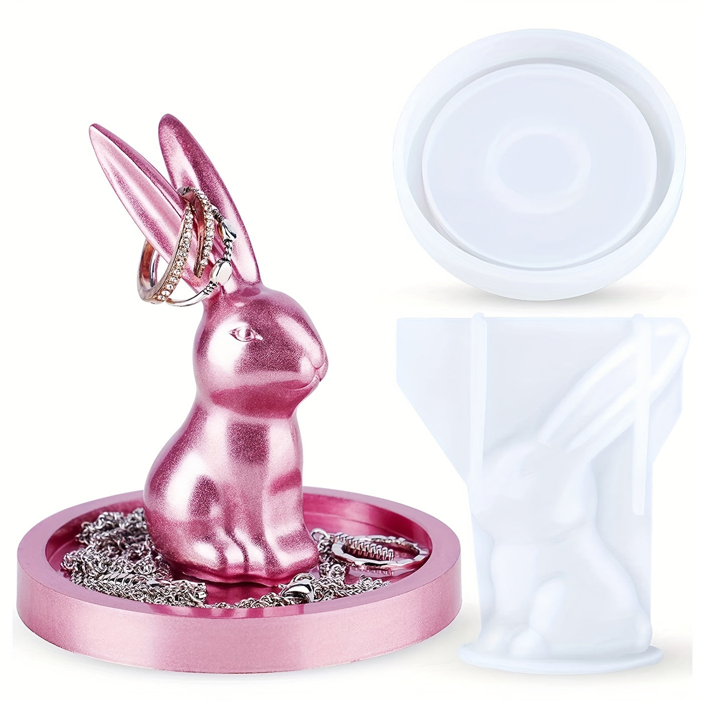 3D Rabbit Ring Holder Trinket Tray Epoxy Resin Mold Kit DIY Art Craft