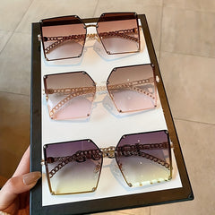 Oversized Square Sunglasses Rivet Decor Gradient UV400