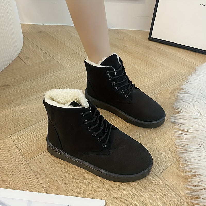 Women's Warm Fleece Ankle Snow Boots Winter Thermal Lace Up Non Slip Boots