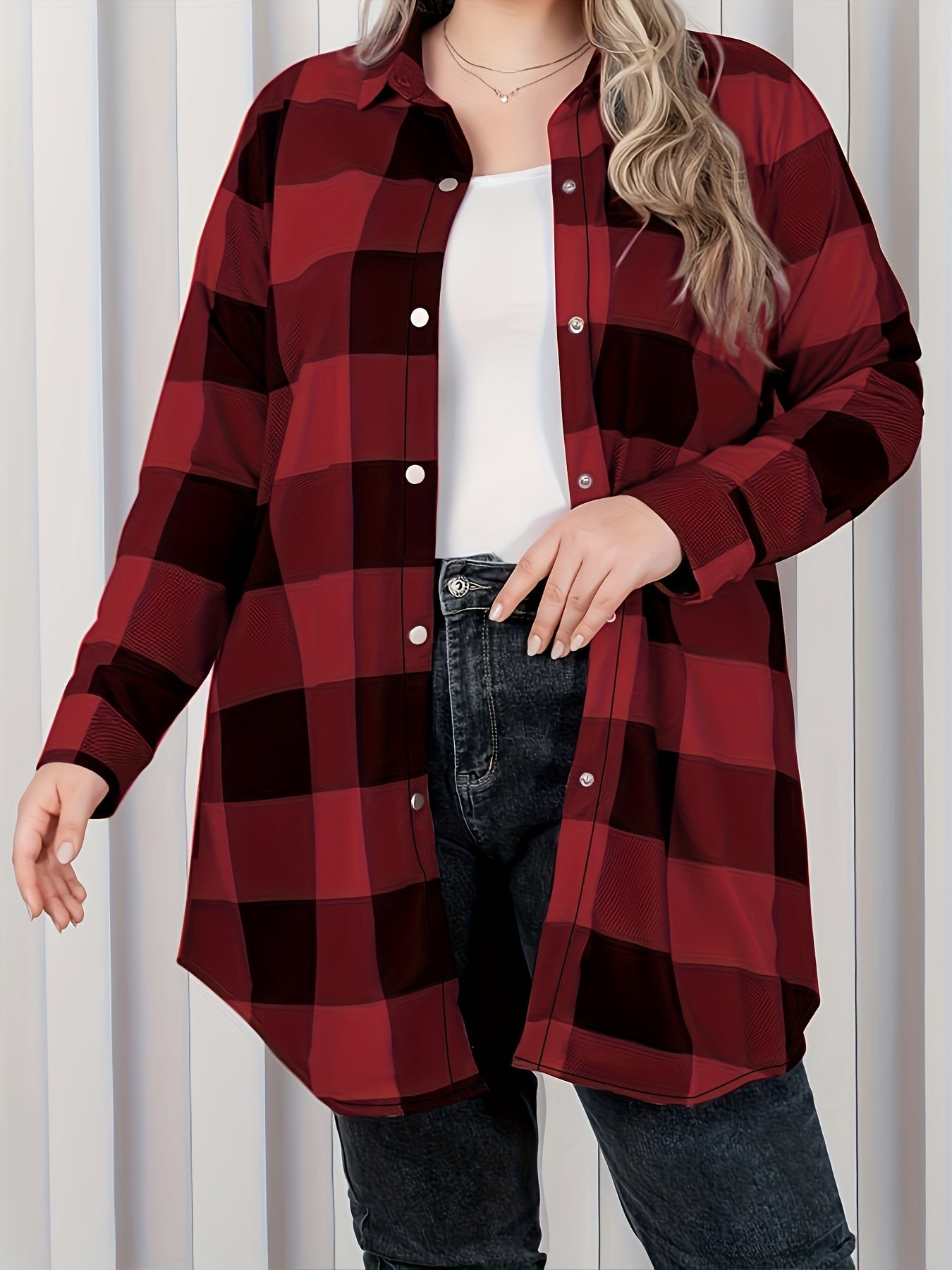 Plaid Print Long Sleeve Tunic Shirt