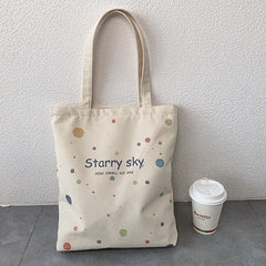 Starry Sky Pattern Canvas Zipper Tote Bag for School & Shopping