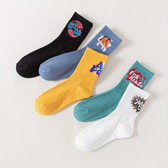 5 Pairs Letter Print Crew Sports Socks
