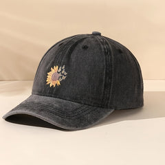 Sunflower Butterfly Washed Baseball Cap Casual Style Unisex Hat Women Girls