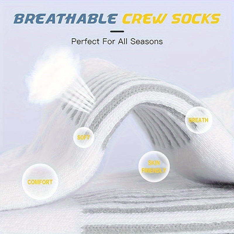 5 Pairs Men's Solid Crew Socks Breathable Comfy Casual Unisex Socks