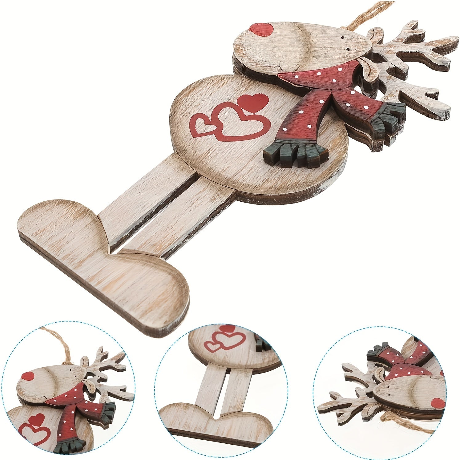 Christmas Elk Wooden Hanging Ornaments for Tree Decoration