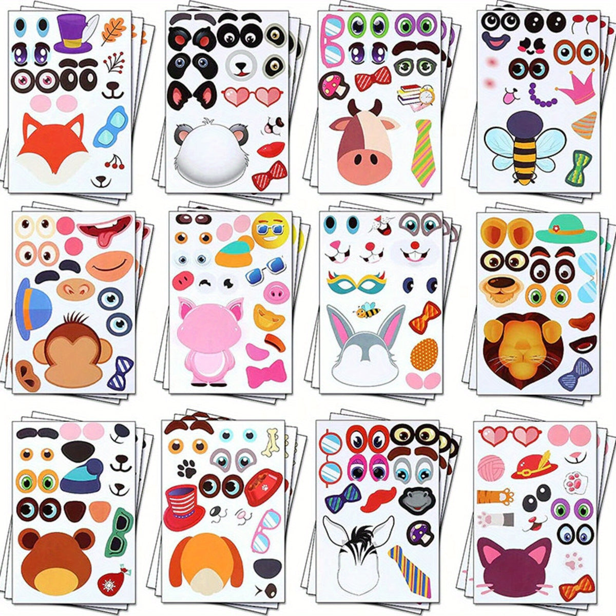 36 Sheets DIY Puzzle Stickers Animals Faces Jigsaw Educational Toys Kids