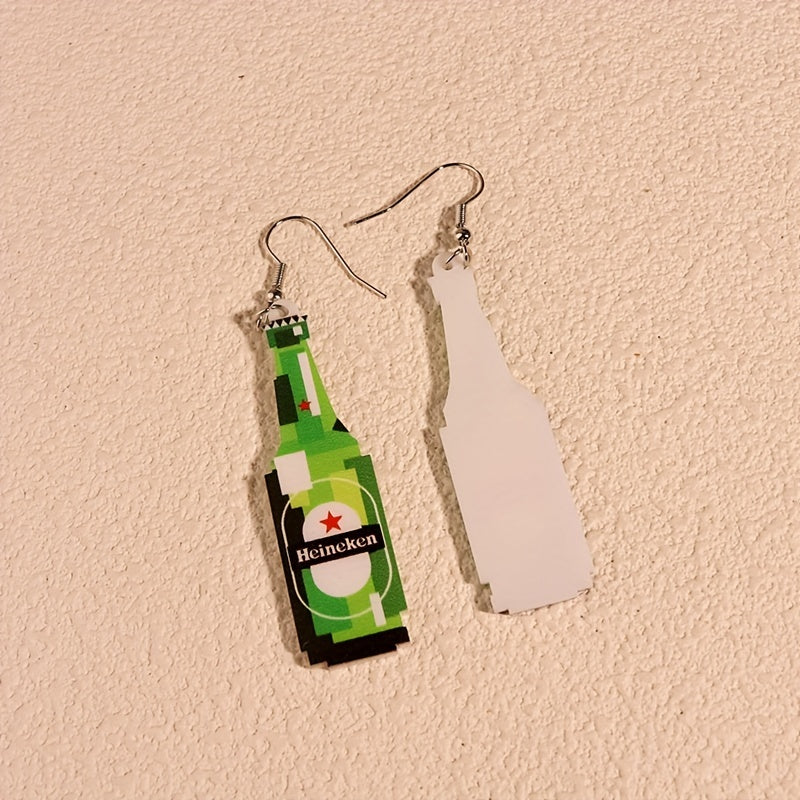 Beer Bottle Graffiti Dangle Earrings Acrylic Gift Women Girls