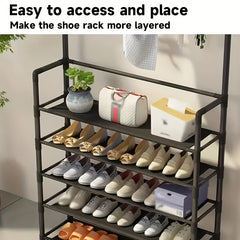 Standing Floor Coat Rack Shoes Rack Storage Garment Rack Entryway Carbon Steel