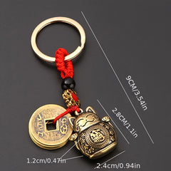 Pure Brass Lucky Cat Pixiu Horse Keychain