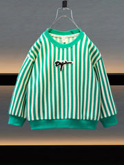 Boys Textured Striped Pullover Sweatshirt Long Sleeve Crew Neck Tops