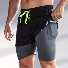 Men's Double Layer Sports Shorts With Zipper Pocket - Summer Workout Gear