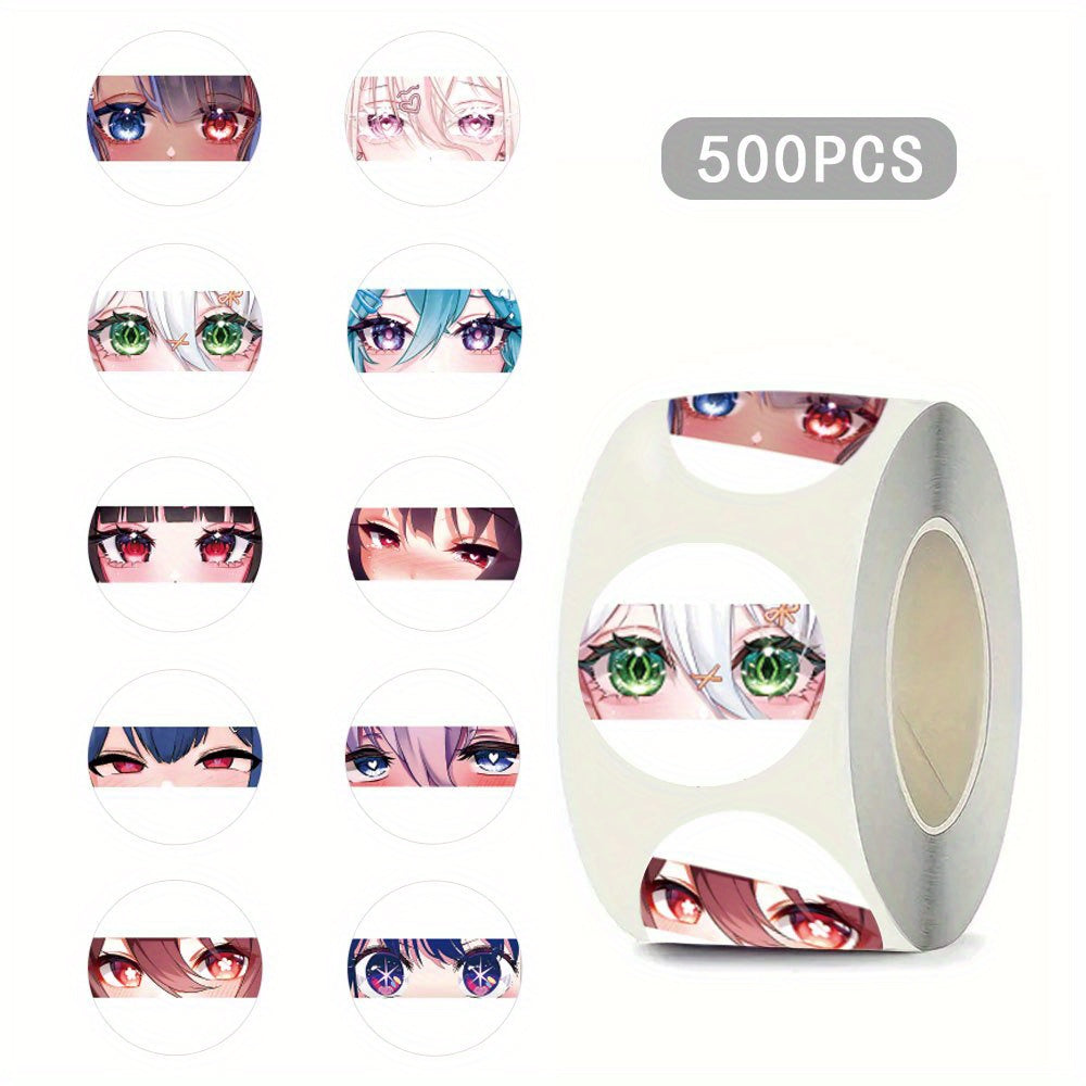 500pcs Pixiv Anime Eyes Stickers 2 Round Vibrant Mixed Colors