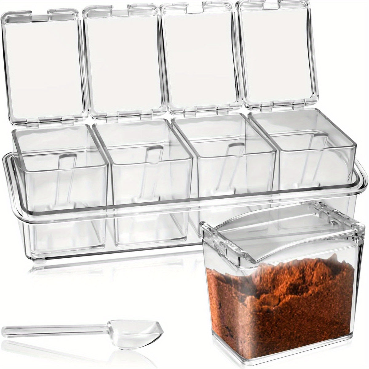 Clear Seasoning Rack Spice Box Container with Spoon