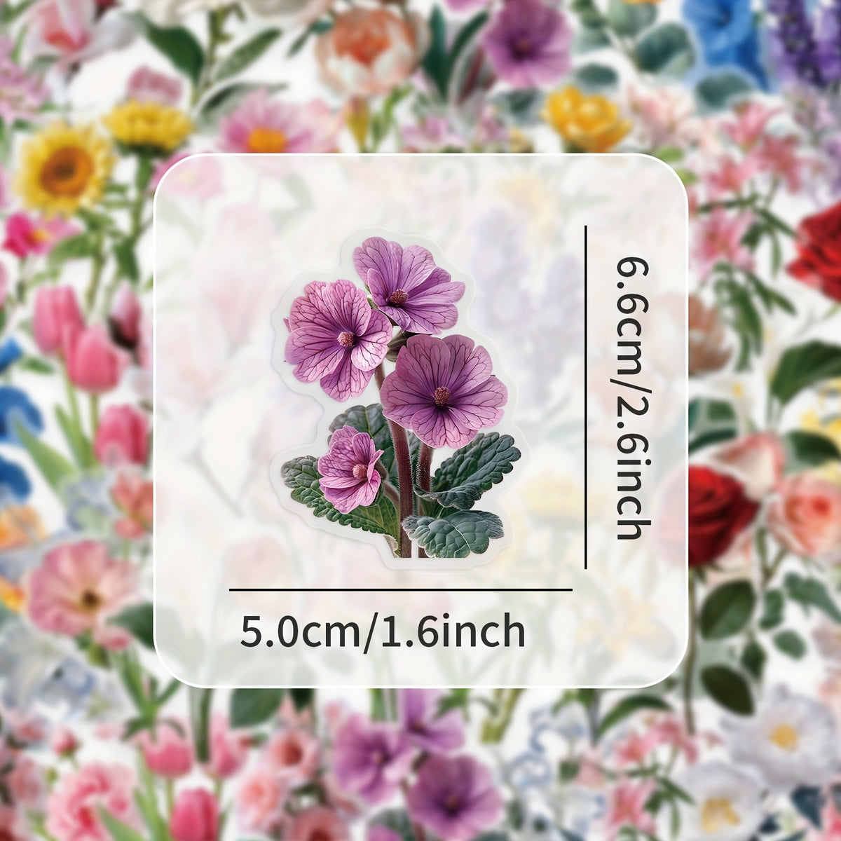 50pcs Transparent Floral PET Stickers - Reusable Self Adhesive Decals
