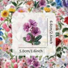 50pcs Transparent Floral PET Stickers - Reusable Self Adhesive Decals