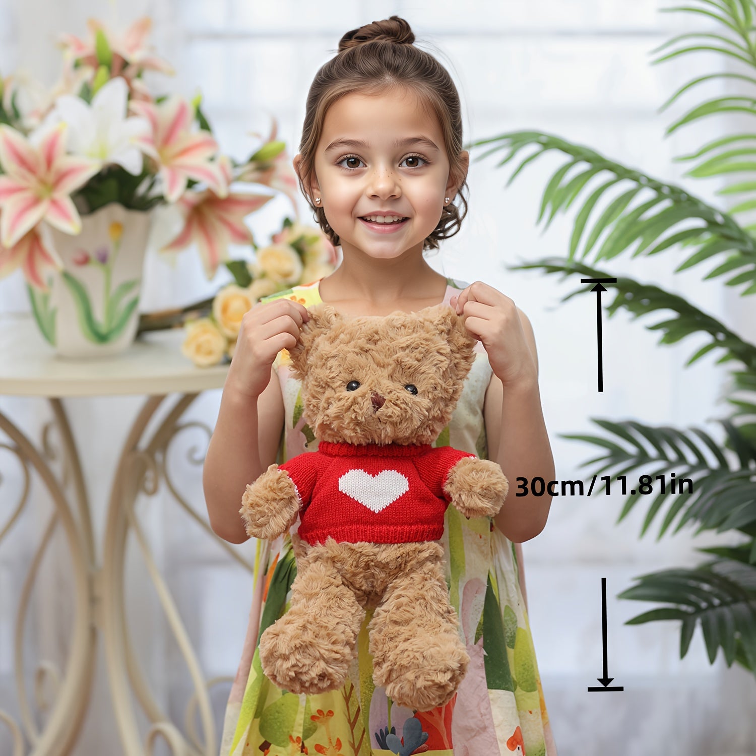 11.8 Inch Teddy Bear Plush Toy with Heart Pattern Clothes