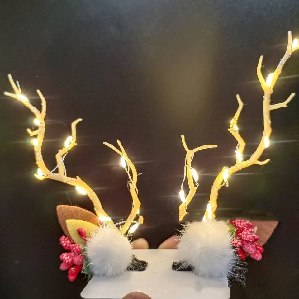 LED Christmas Hair Clips Branches Hair Pins Floral Mushroom Colorful Headpiece