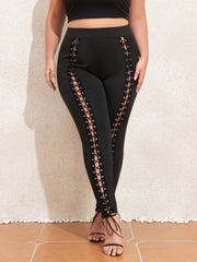  Goth Leggings Solid Front Lace-Up High Rise Leggings