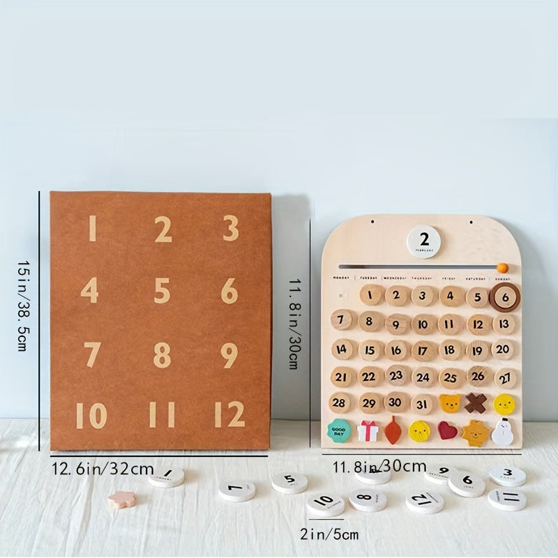 Wooden Calendar Montessori Reusable Magnetic Puzzle Learning Tool