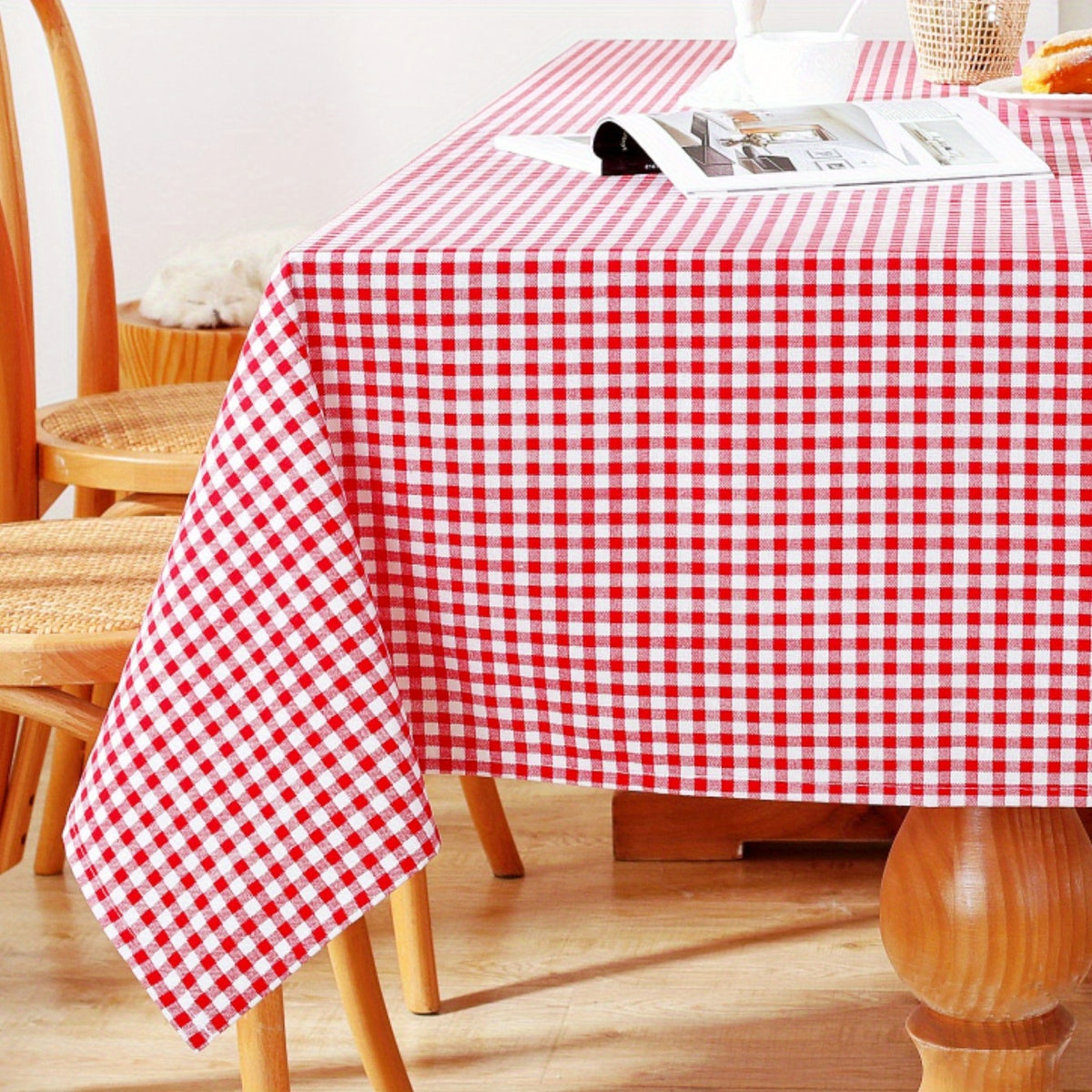 Summer Plaid Tablecloth Red, Rectangular Cover for Weddings, Durable