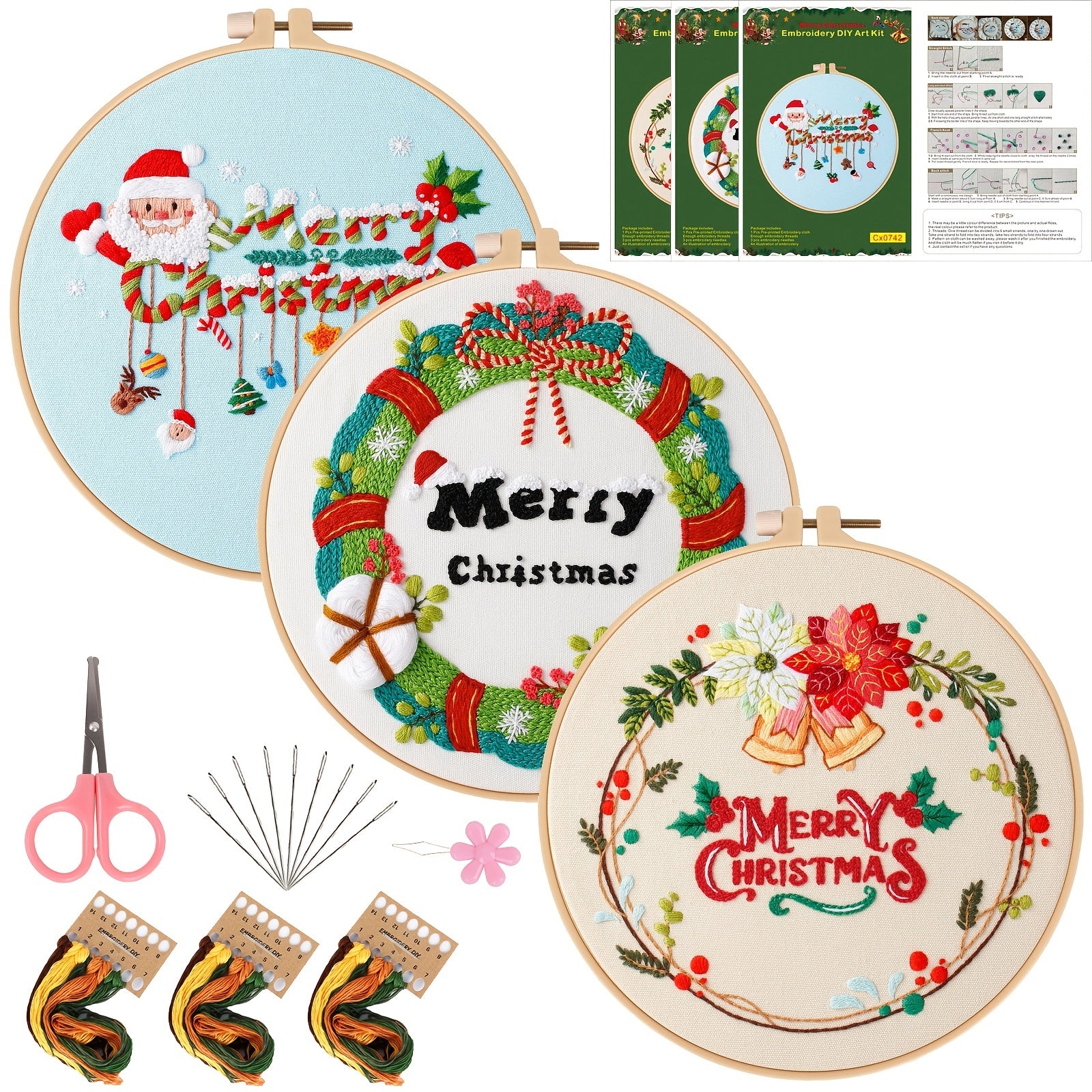 Embroidery Kit Merry Christmas Pattern 1 Hoop 7 9 Inch DIY Gift