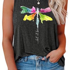  Dragonfly Print Tank Top Women's Slight Stretch Tank