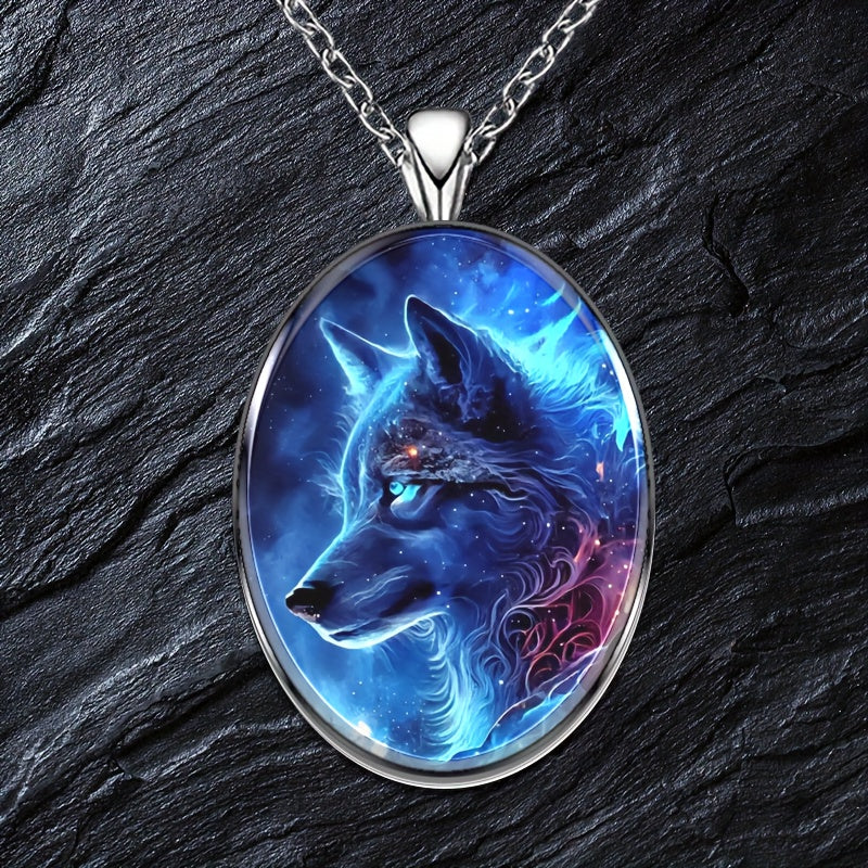 Men & Women Wolf Round Pendant Necklace Hip Hop Animal Accessory