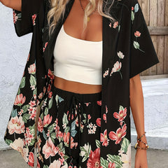 Floral Print Kimono & Shorts Set