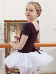 Girls Cotton Splicing Bow Decor Sequin Tutu Ballet Leotard