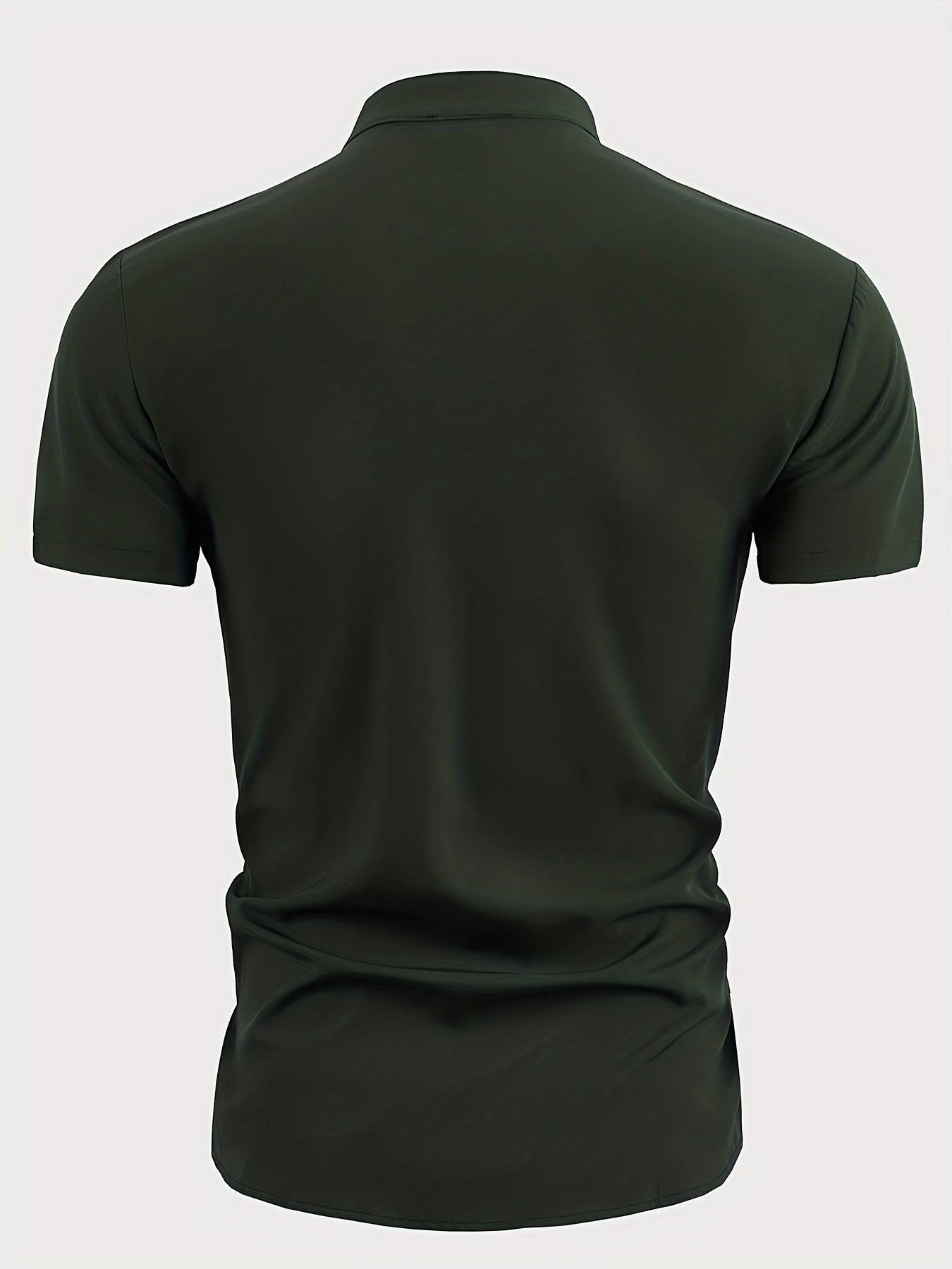 Men's Band Collar Short Sleeve Button Up Solid Shirt