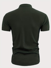 Men's Band Collar Short Sleeve Button Up Solid Shirt
