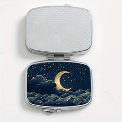 Celestial Night Sky Pill Box with Dual Compartments Metal Case for Travel