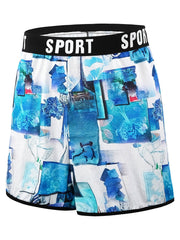 Sea Print Racer Back Bra & Shorts Set Plus Size Women's Sporty Underwear