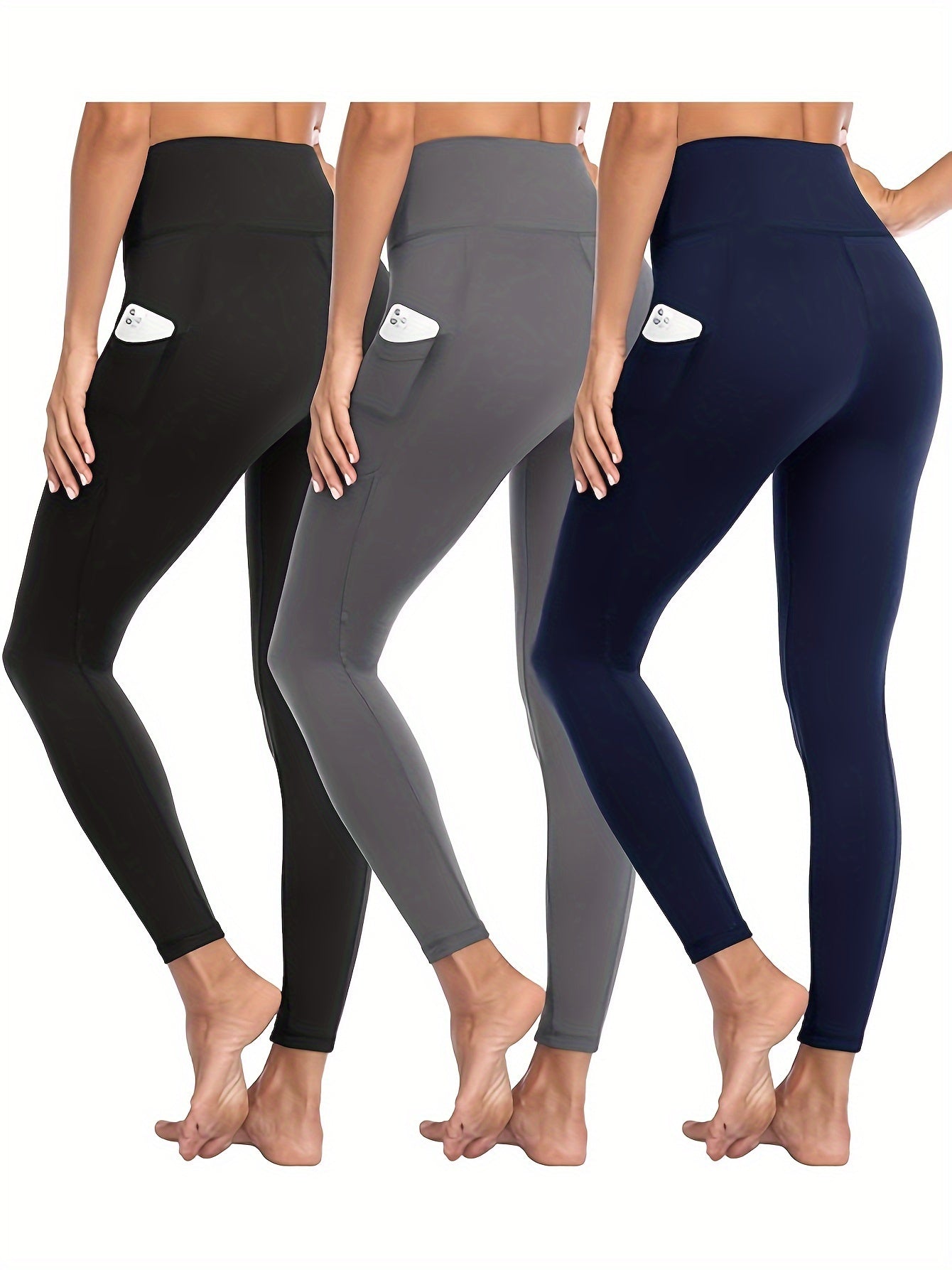 3pcs Women's Leggings with Pockets High Waisted Tummy Control