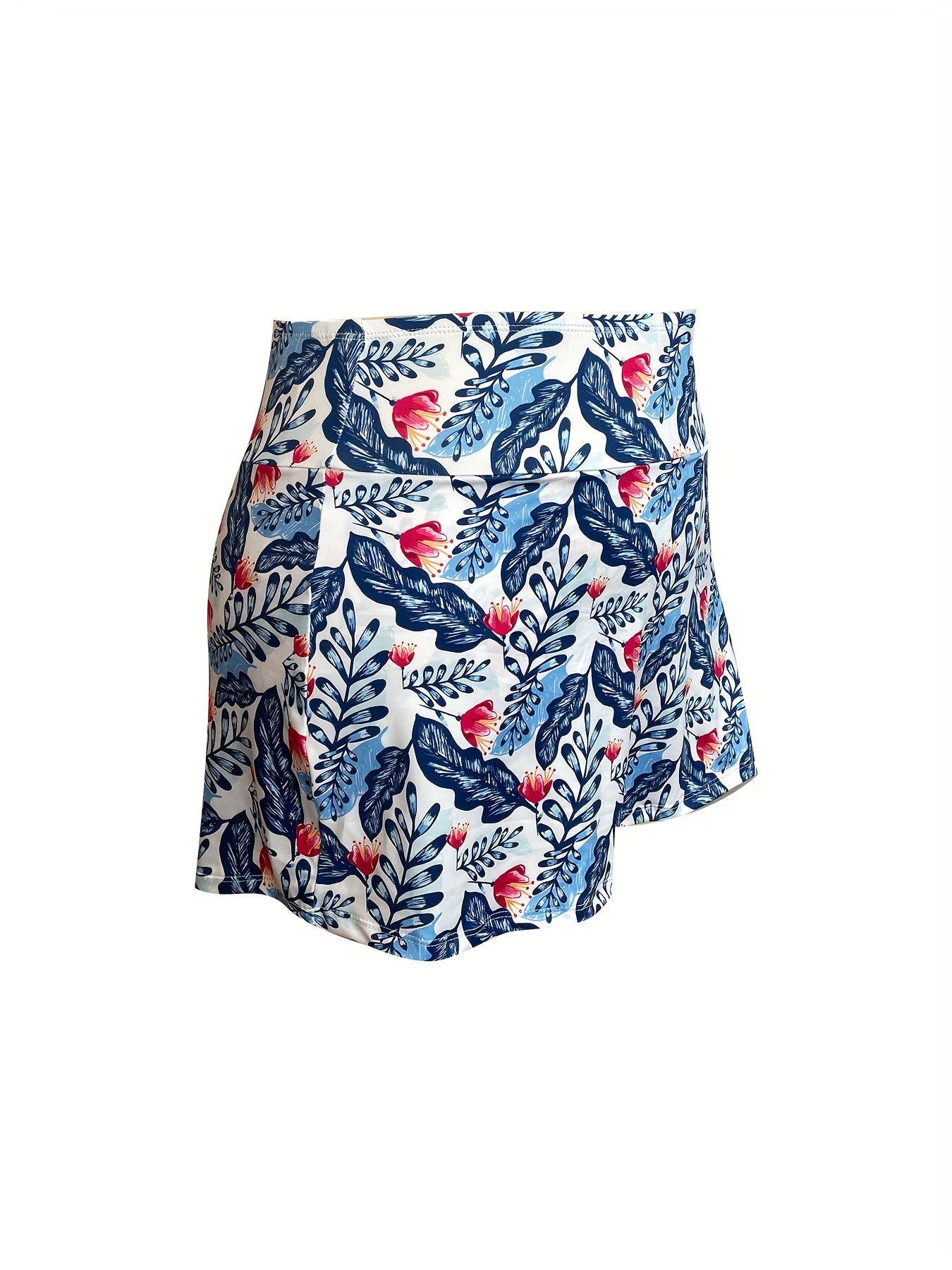  Leaf Print Ruched Split Mini Skirt for Women High Stretch
